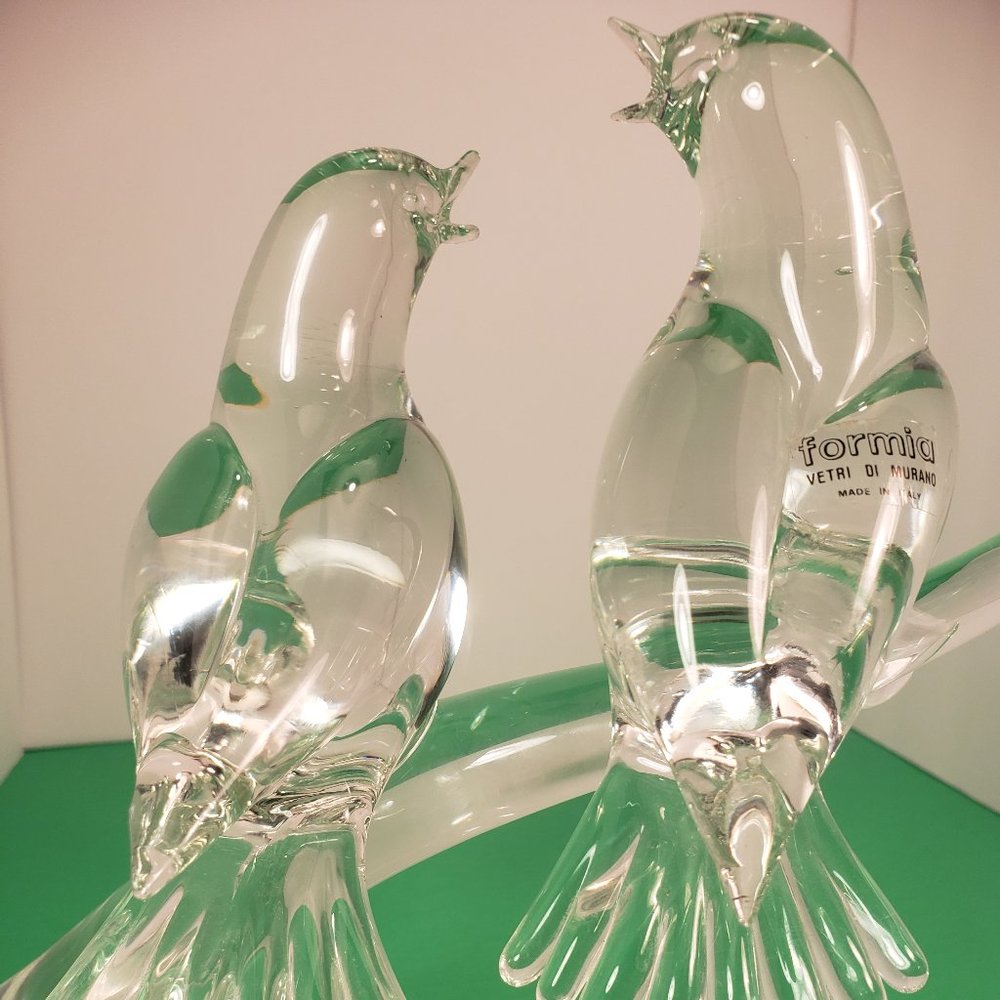 Formia Murano Italy 2 Crystal Birds on Branch VHTF